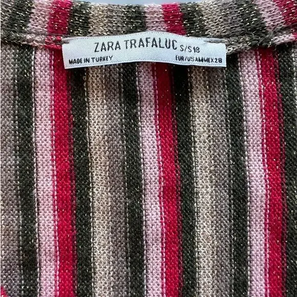 Zara Multicolor Sparkle Fabric Twisted Front Cropped V-Neck Top- S - Picture 4 of 8